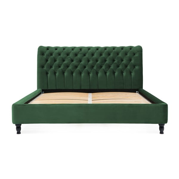 Зелено легло от букова дървесина с черни крака Allon, 160 x 200 cm - Vivonita