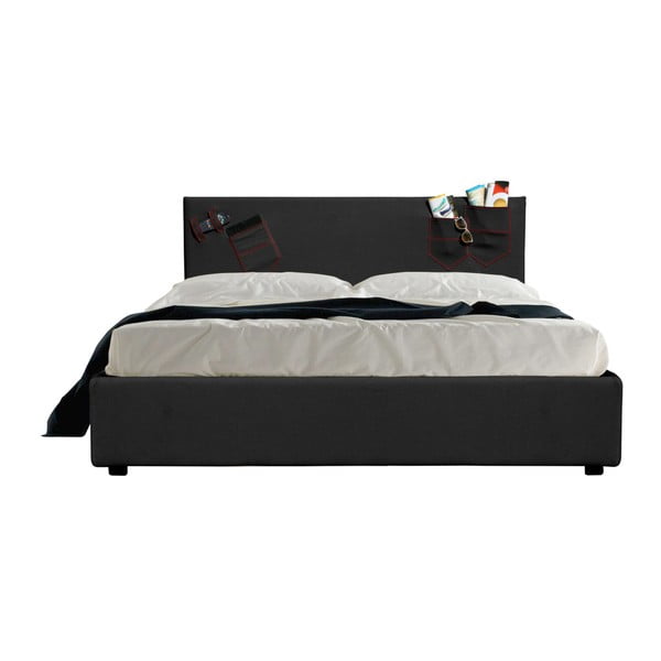 Černá dvoulůžková postel s úložným prostorem a matrací 13Casa Task, 160 x 200 cm