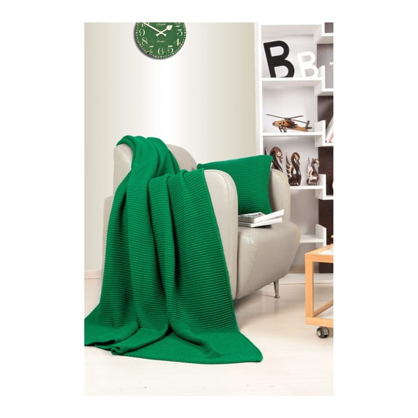Комплект одеяло и възглавница от зелено трико Hanzade - Kate Louise