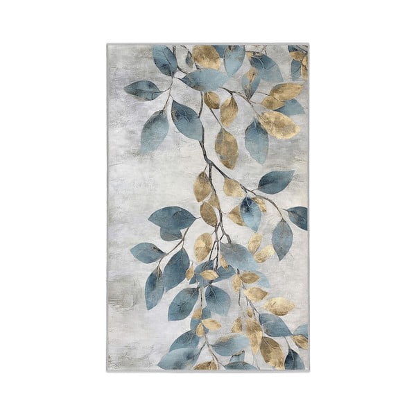 Светлосиньо-златист килим подходящ за пране 80x150 cm Golden Leaves – Mila Home