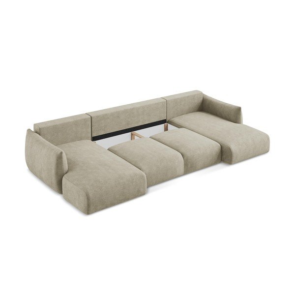 Бежов шенилов сгъваем ъглов диван (U форма) Leila – Makamii-image-4