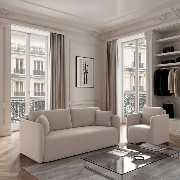 Бежов кадифен разтегателен диван 220 cm Chaum – Rodier-image-1