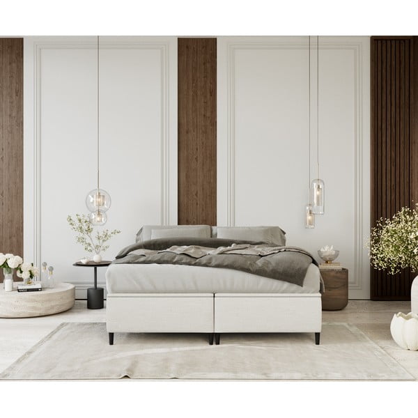 Кремаво тапицирано двойно легло  с място за съхранение 180x200 cm Tate – Maison de Rêve-image-3