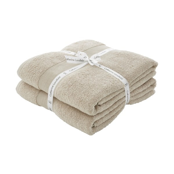 Бежови памучни хавлиени кърпи в комплект от 2 бр. от тери 90x140 cm Anti-Bacterial – Catherine Lansfield-image-2