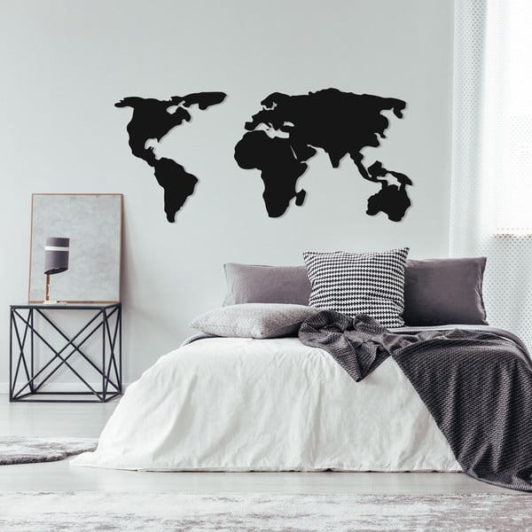 Черна метална декорация за стена Карта на света две, 121 x 56 cm - Wallity