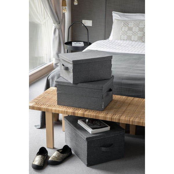 Сива текстилна кутия за съхранение с капак 35x26x19 cm Soft Storage – Bigso-image-4