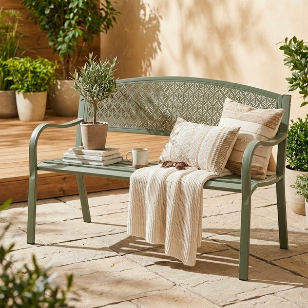 Градинска пейка метална в цвят каки Lizette – Bizzotto-image-1