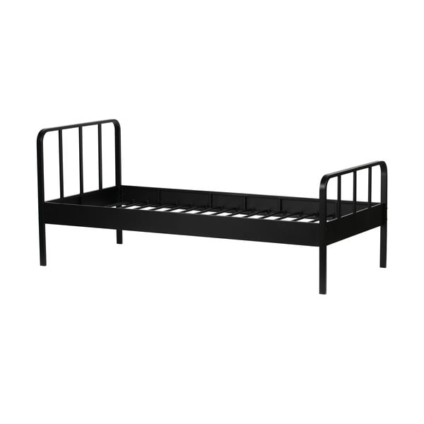 Черно метално единично легло с решетка 90x200 cm Mees - WOOOD