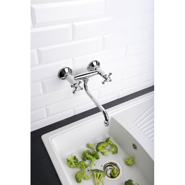 Стенна батерия за мивка в лъскаво-сребрист цвят (1 изход) Antea – Sapho-image-1