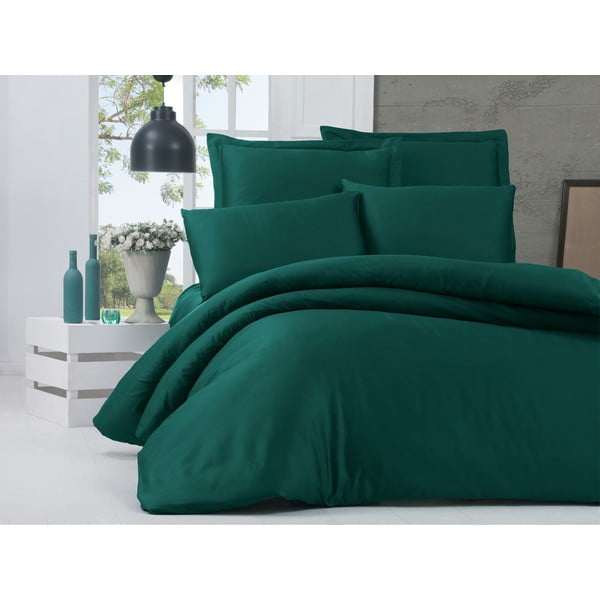 Зелено памучно спално бельо от сатен за двойно легло , 155 x 220 cm Alisa - Mijolnir