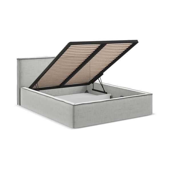 Светлосиво двойно тапицирано легло с място за съхранение и включена подматрачна рамка 140x200 cm Anani – Makamii-image-2