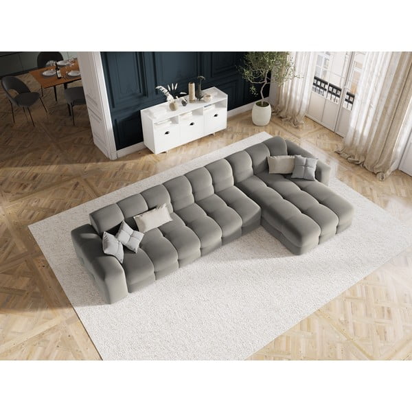 Ъглов диван от сиво кадифе (десен ъгъл) Kendal - Micadoni Home-image-1