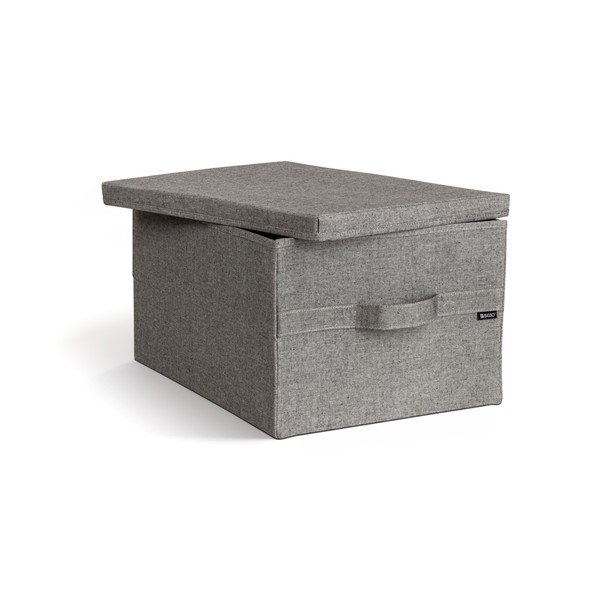 Сива текстилна кутия за съхранение с капак 36x46x25 cm Soft Storage Large – Bigso-image-3