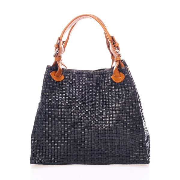 Тъмносиня кожена чанта Federica Bass Hydri - Federica Bassi-image-1