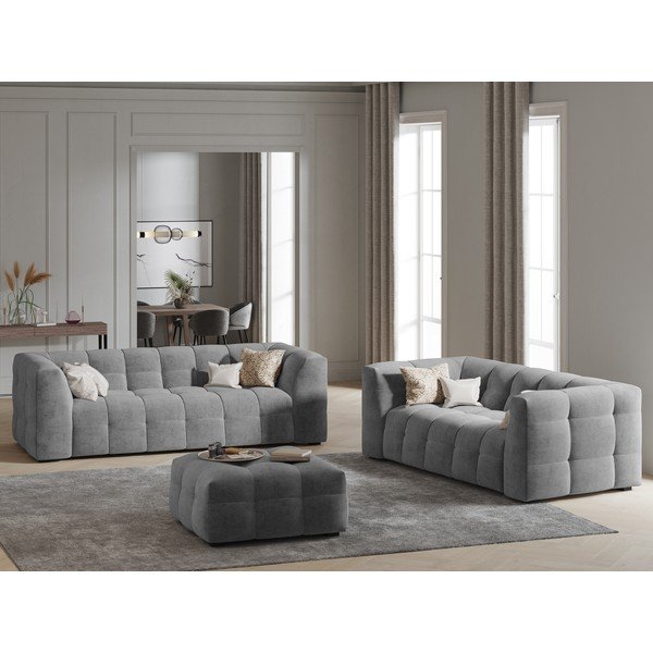 Сив кадифен пуф Vesta - Windsor & Co Sofas-image-1