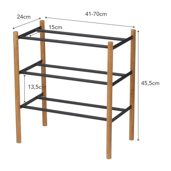 Метален телескопичен шкаф за обувки в черно-натурален цвят - YAMAZAKI-image-2