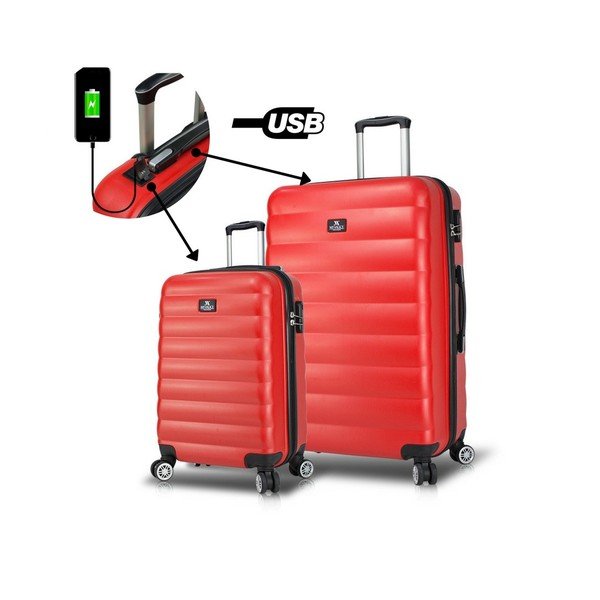 Комплект от 2 червени куфара за пътуване на колела с USB портове My Valice RESSNO Cabin & Large - Myvalice-image-1