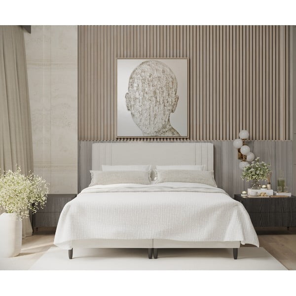 Бежово тапицирано двойно легло с място за съхранение 140x200 cm Musca – Maison de Rêve-image-3