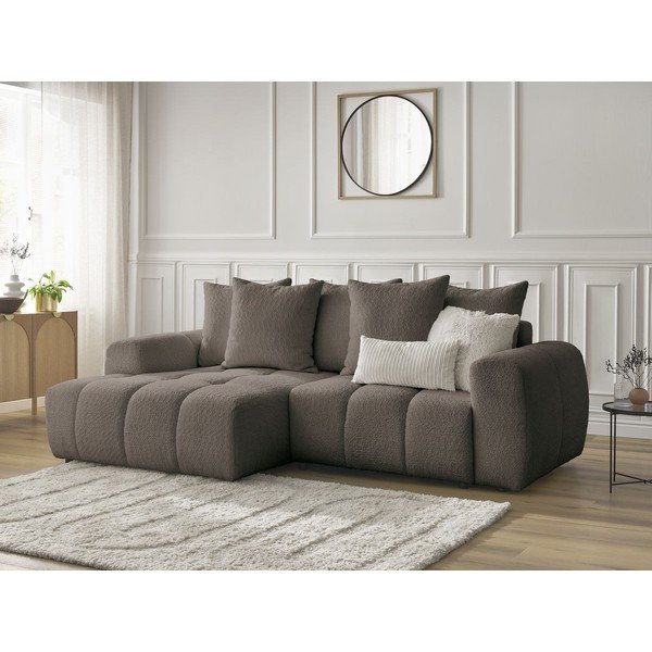 Кафяв  разтегателен ъглов диван с място за съхранение от букле (ляв ъгъл) Roxelane – Bobochic Paris-image-4