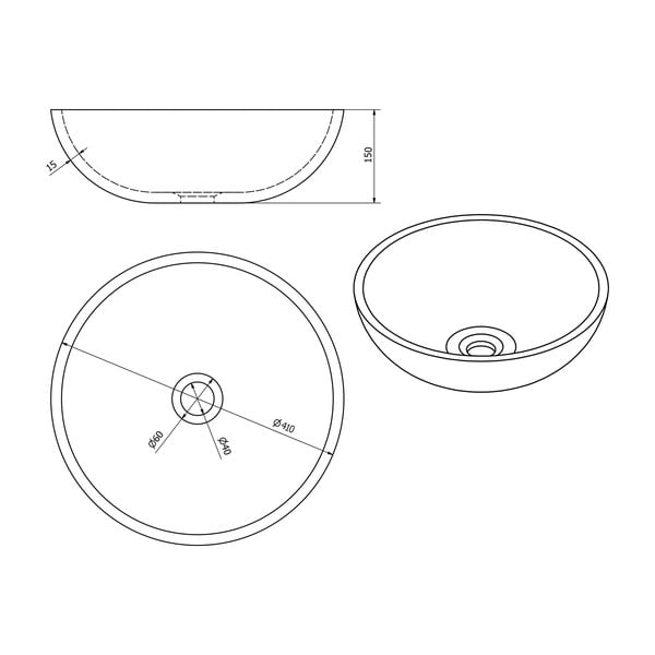 Тъмносиня керамична кръгла мивка ø 41 cm Priori – Sapho-image-3