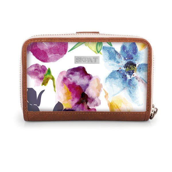 Bílá peněženka s barevnými květy SKPA-T, 14 x 9 cm