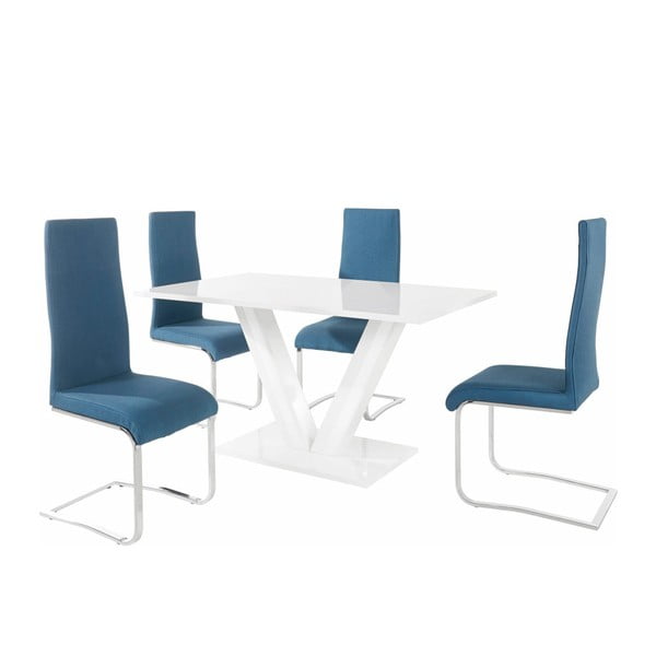 Sada stolu a 4 modrých židlí Støraa Aaron
