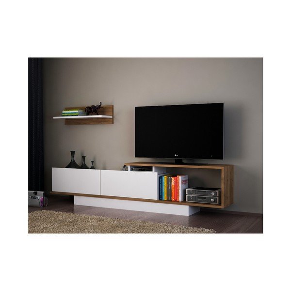 Бял/естествен шкаф за телевизор  180x55 cm Asos - Woody Fashion-image-3