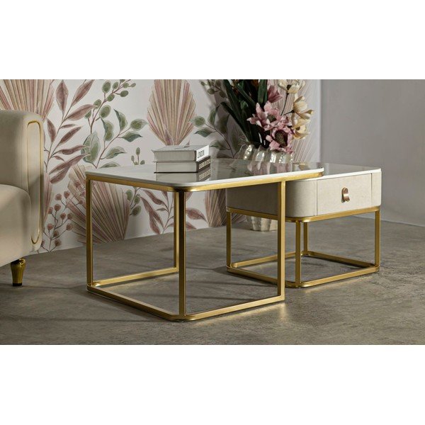 Кремави/златисти масички за кафе в комплект от 2 бр. от декор от мрамор 50x70 cm Beauty – Mauro Ferretti-image-1