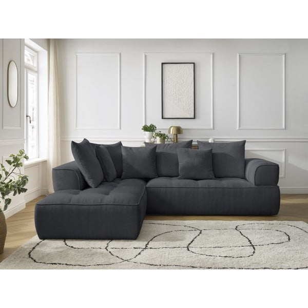 Тъмносив шенилов ъглов диван (ляв ъгъл/L форма) Whesley – Bobochic Paris-image-1