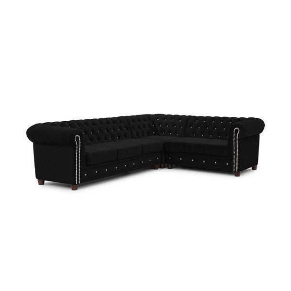 Черен кадифен сгъваем ъглов диван (десен ъгъл/L форма) York Blik – Ropez