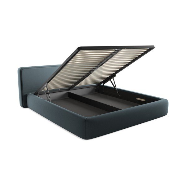 Синьо  двойно тапицирано легло с място за съхранение и включена подматрачна рамка 180x200 cm Kiana – Makamii-image-3