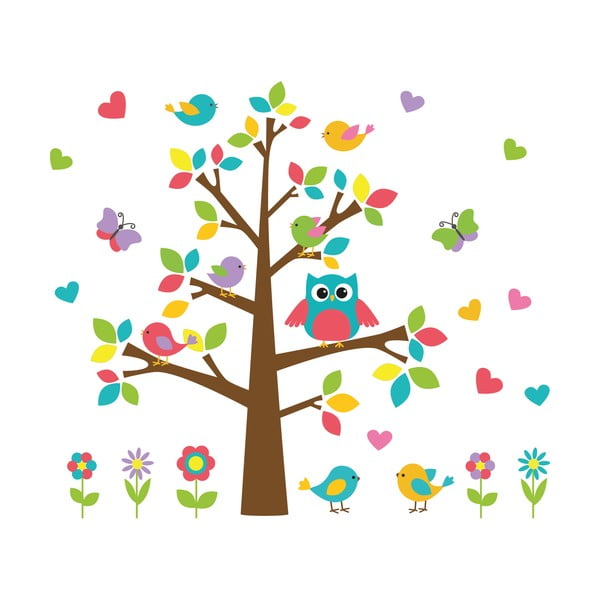 Детски стикер за стена Вълшебно дърво и птици, 90 x 60 cm - Ambiance