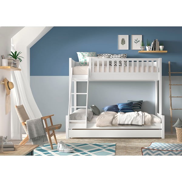 Бяло двуетажно детско легло от масивен бор с място за съхранение 140x200/90x200 cm SCOTT – Vipack-image-3