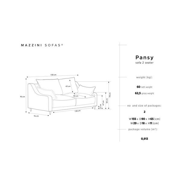Бежов диван Pansy, 150 cm - Mazzini Sofas-image-3
