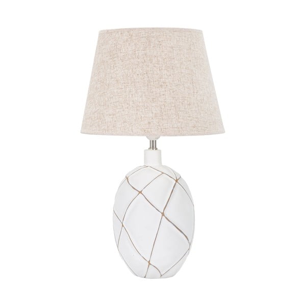 Настолна лампа с текстилен абажур в бяло и кремаво (височина 60 cm) Lines - Mauro Ferretti