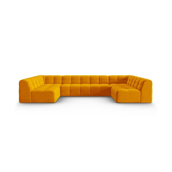 Ъглов диван от кадифе в цвят охра и жълто (U-образна форма) Kendal - Micadoni Home