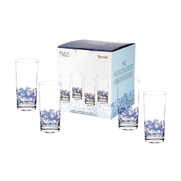 Комплект от 4 чаши от бяло и синьо стъкло Blue Italian, 420 ml - Spode