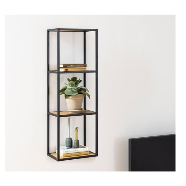 Черна/естествена стенна библиотека от декор от дъб  37x108 cm Seaford – Actona-image-4