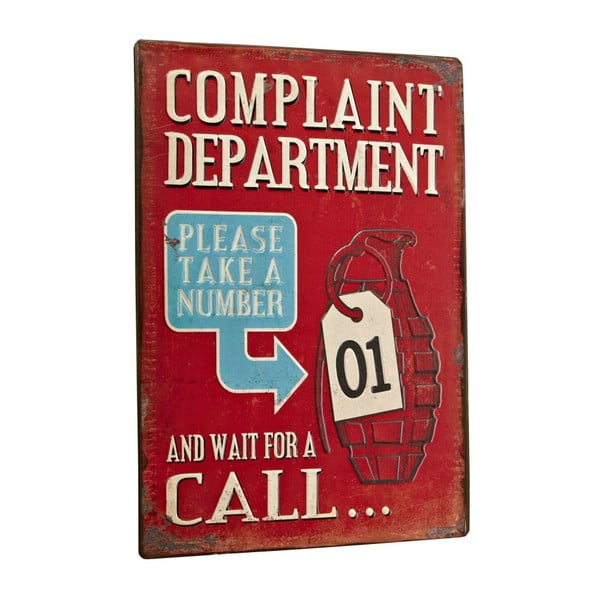 Cedule Complaint department, 35x26 cm
