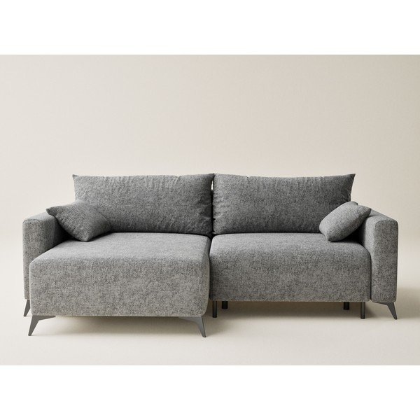 Сив шенилов сгъваем/с място за съхранение ъглов диван (ляв ъгъл) Leon – Maison de Rêve-image-2