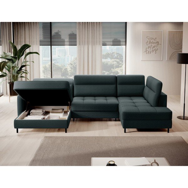 Зелен кадифен разтегателен ъглов диван с място за съхранение (десен ъгъл U форма) Berrto – ELTAP-image-3