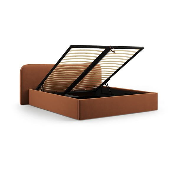 Теракотено двойно тапицирано легло с място за съхранение с включена подматрачна рамка 160x200 cm Elizabeth – Micadoni -image-2