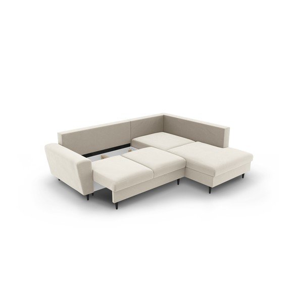 Бежов кадифен разтегателен ъглов диван с място за съхранение (десен ъгъл/L форма) Kyoto – Cosmopolitan Design-image-3