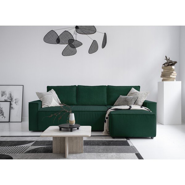 Тъмнозелен разтегателен ъглов диван от рипсено кадифе (променлив) Brave Dave – Miuform-image-1