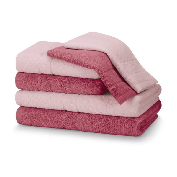 Розови памучни хавлии и кърпи за баня в комплект от 6 бр. от тери Rubrum – AmeliaHome