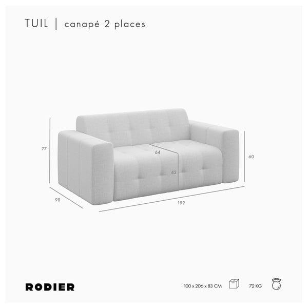 Светлокафяв кадифен диван 199 cm Tuil – Rodier-image-4