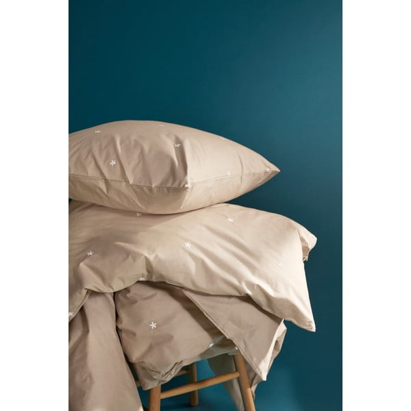 Бежово единично  спално бельо от памук перкал 140x200 cm Daisy – JUNA-image-1