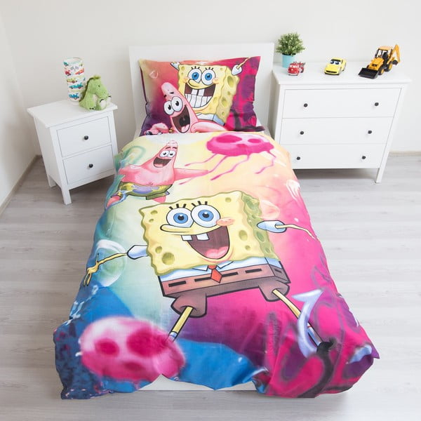 Памучно детско спално бельо за единично легло 140x200 cm Sponge Bob - Jerry Fabrics-image-1