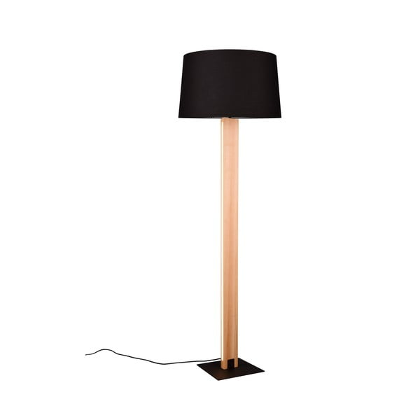 Подова лампа в черен и естествен цвят с текстилен абажур (височина 150 см) Rahul - Trio