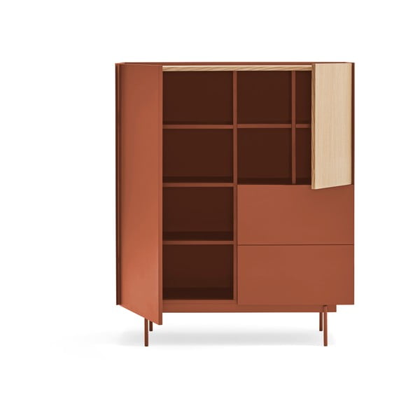 Висок скрин с чекмеджета в цвят тухла и естествен дъб 100x120 cm Otto - Teulat-image-4